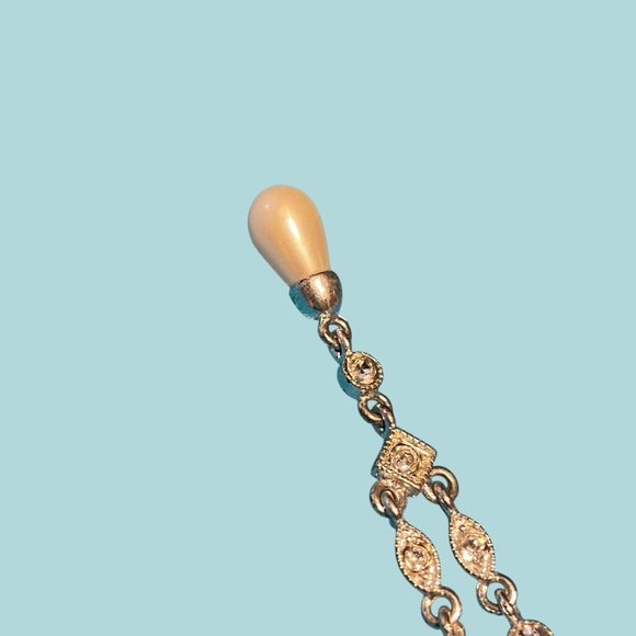 Crown Trifari Faux Pearl Rhinestone Drop Necklace - Picture 10 of 13